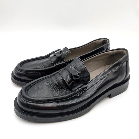 Allsaints Bloom Leather Loafers Shoes Round Toe Men's Black Size US9 EU42 - Picture 1 of 13